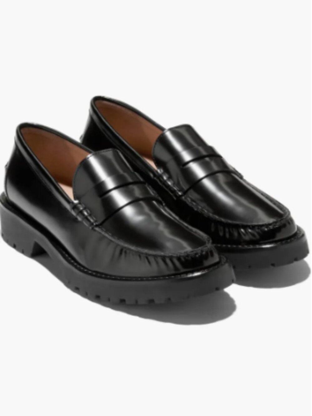 NWOT Cole Haan Treena Lug Penny Loafers - Black Leather
